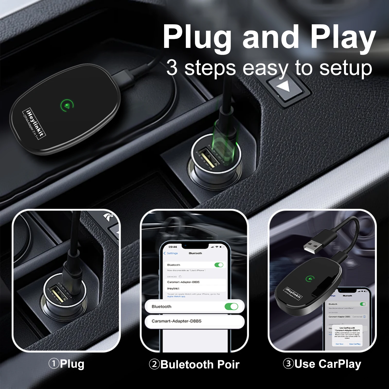 IHeylinkit nuevo 2 en 1 Ai Box Mini inalámbrico Carplay Android adaptador inalámbrico automático conectividad inteligente para la mayoría de los modelos de vehículos