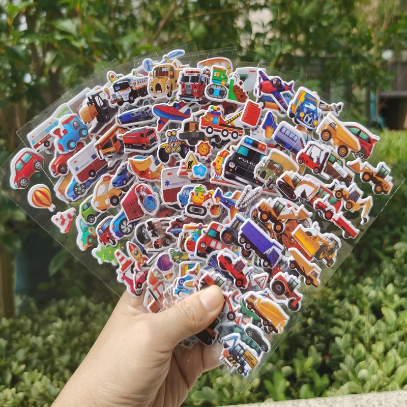 子供のための3D印刷されたステッカー,漫画の車,ショベル,子供のおもちゃ,ギフト,10ユニット