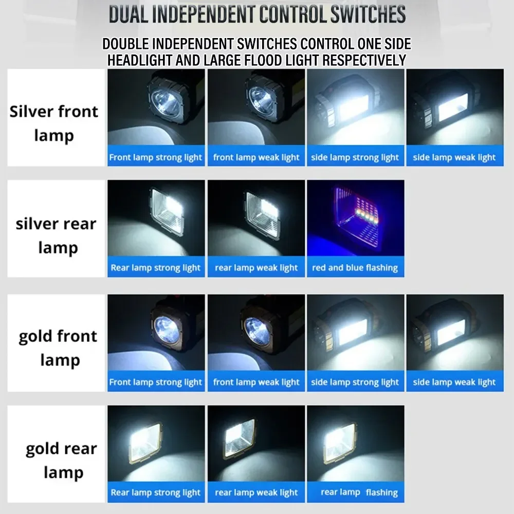 2024 강력한 LED 손전등 USB + 태양열 충전식 손전등 COB 야외 캠핑 토치 휴대용 서치 보조베터리 야외