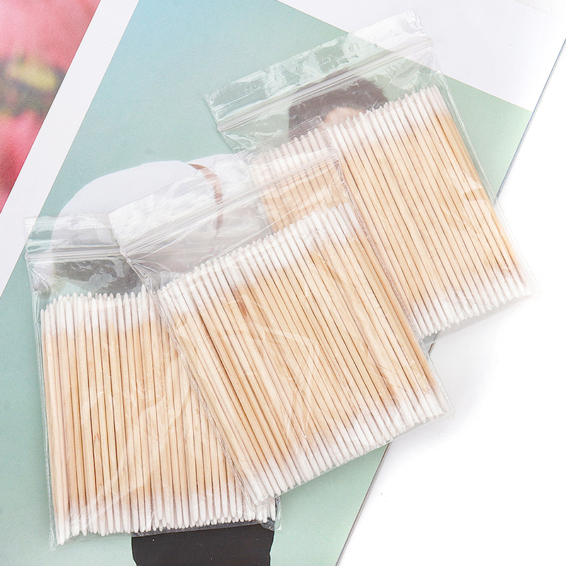 100/300Pcs Einweg Ultra-kleine Baumwolle Tupfer Pinsel Fusselfrei Micro Holz Make-Up Pinsel Wimpern Verlängerung Kleber entfernen Werkzeuge
