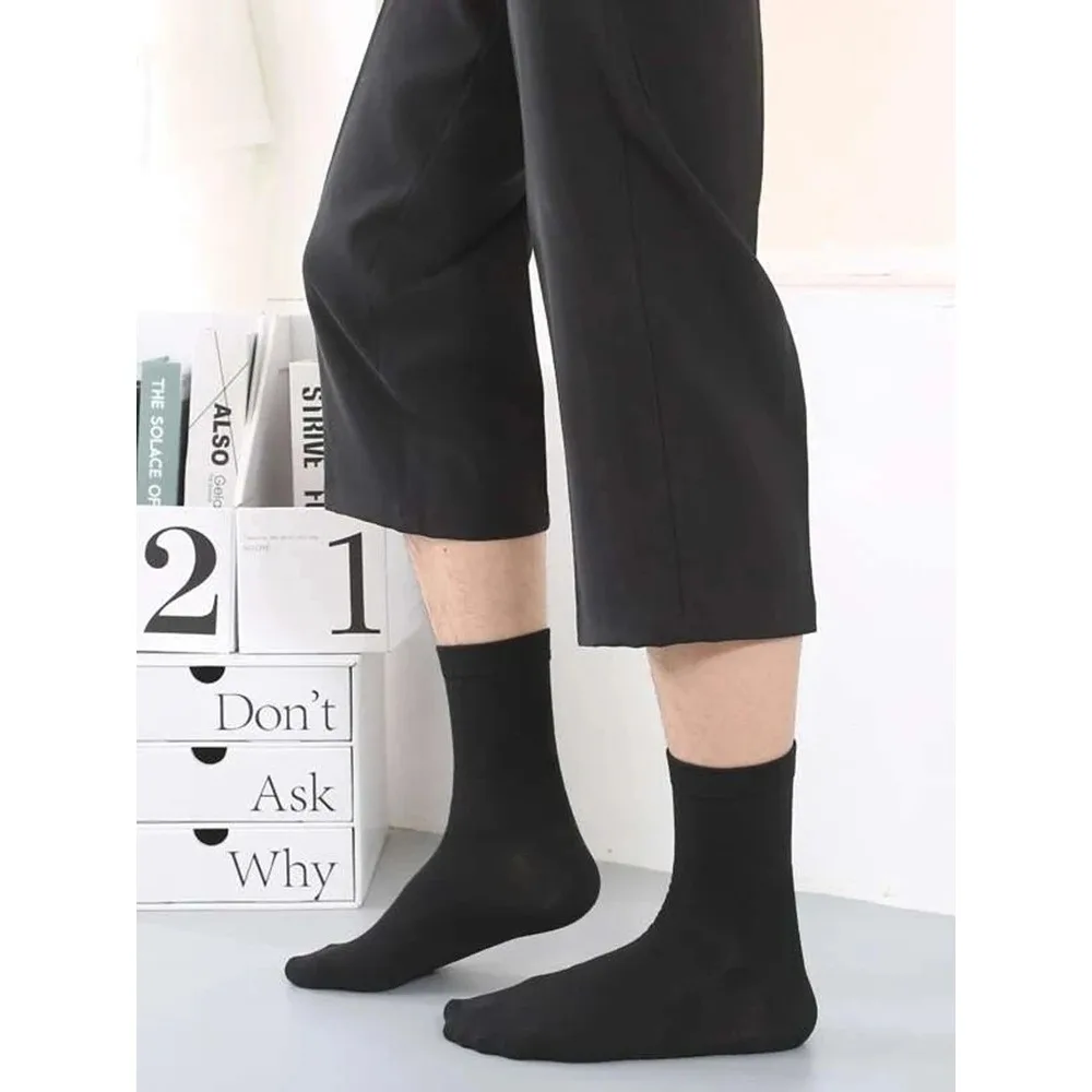 6 pares de calcetines de longitud media de Color sólido para hombre, calcetines de negocios negros clásicos cómodos a la moda para otoño, calcetines cortos de alta calidad para hombre