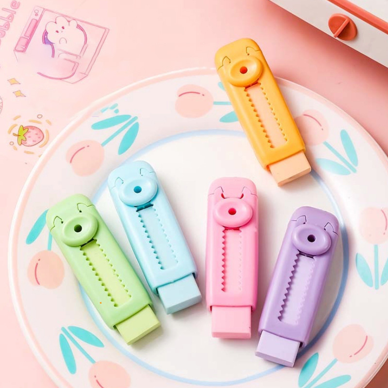 【1 Eraser+2 Refills】 Creative Push-pull Design Eraser Set Student School Office Stationery Supplies