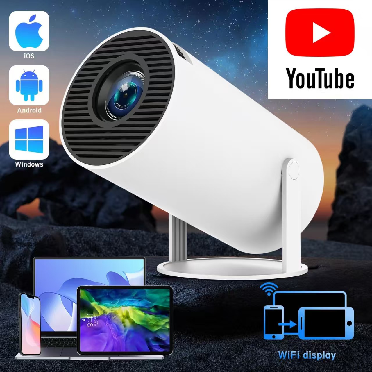 HY300pro WIFI Mobile Phone Same Screen Edition Home Living Room HD Smart 4K Home Theater Auto Focus Android Portable Projector
