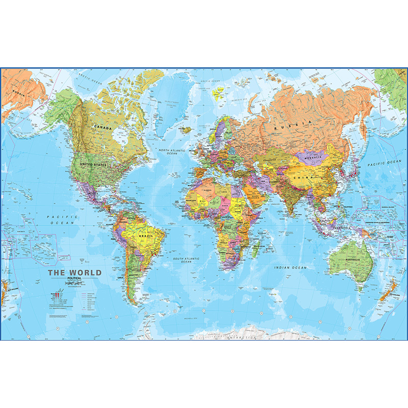 La mappa del mondo in inglese 60 * 40 cm Poster moderno da parete Immagine decorativa da appendere Materiale scolastico per pittura su tela altamente dettagliata