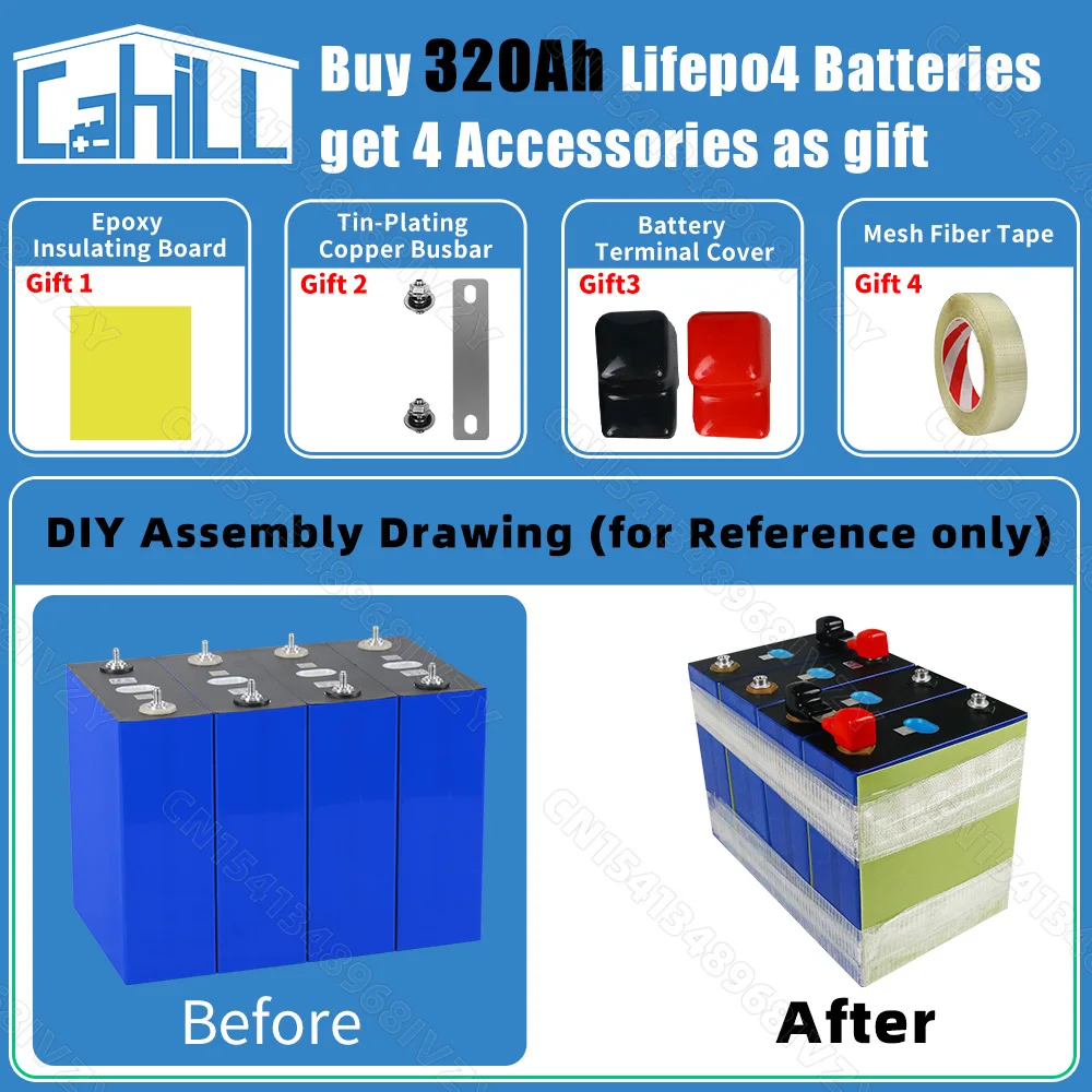 Grade A 8000 cycle 320Ah Lifepo4 Battery 3.2V Lithium iron phosphate Rechargeable Cell For DIY 12V 24V RV Solar Camping EU Stock