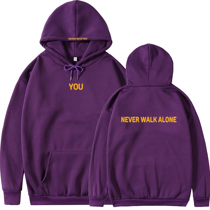 Moletom com capuz estampado inverno plus moletom de lã Harajuku Never Walk Alone Outfit Boy Girls