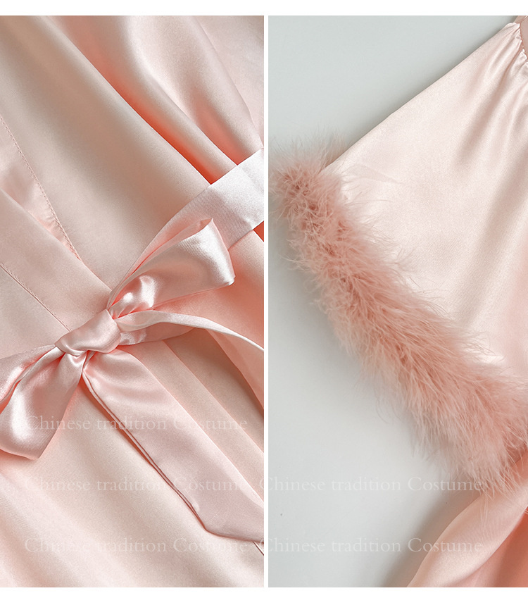 Bata de novia blanca con plumas, bata de satén para mujer, vestidos tipo kimono sexis para damas de honor, albornoz corto, lencería íntima nupcial