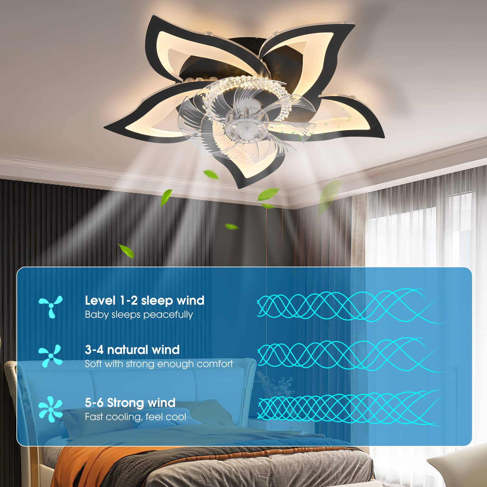 IRALAN Modern Ceiling Fans With LED Lights Remote Control Smart Switch Lotus Five Heads Ceiling Fan With Light Home-Appliance