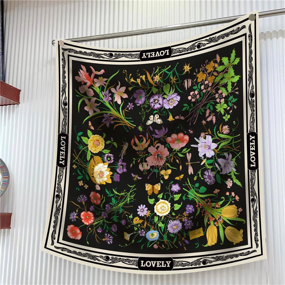 Neue 90 cm Seidenschal Blumendruck Damen Twill Quadrat Reise Dekoration Schal Sonnencreme Mode und Eleganz Frühling Herbst