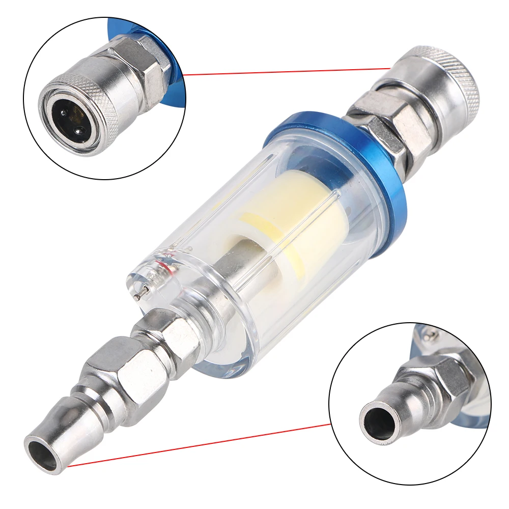 Trappola per l'acqua Pittura trasparente Separatore di umidità Kit filtro separatore acqua olio aria Strumento compressore d'aria spruzzatore filettato da 1/4 di pollice