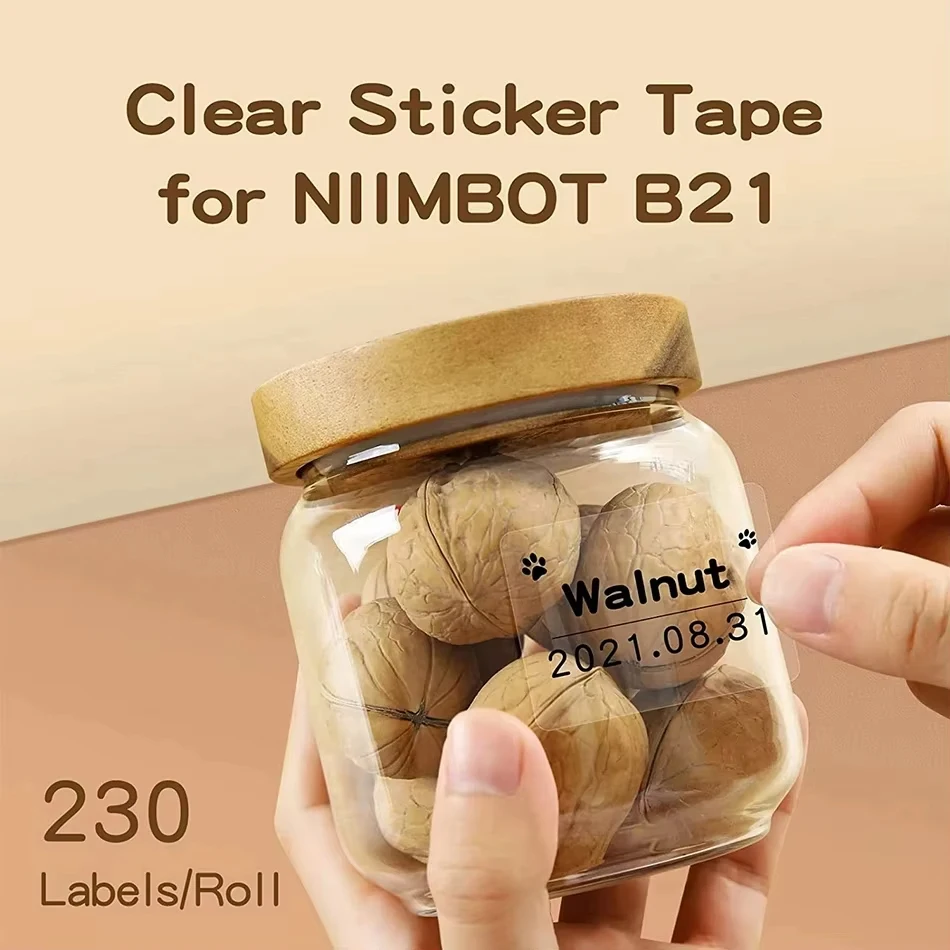 Niimbot B1 โปร่งใสสติกเกอร์เครื่องพิมพ์รอบ/สแควร์แบบพกพา Mini เครื่องพิมพ์ความร้อนป้ายกระดาษสําหรับ B21/ b3S/ b203 Niimbot