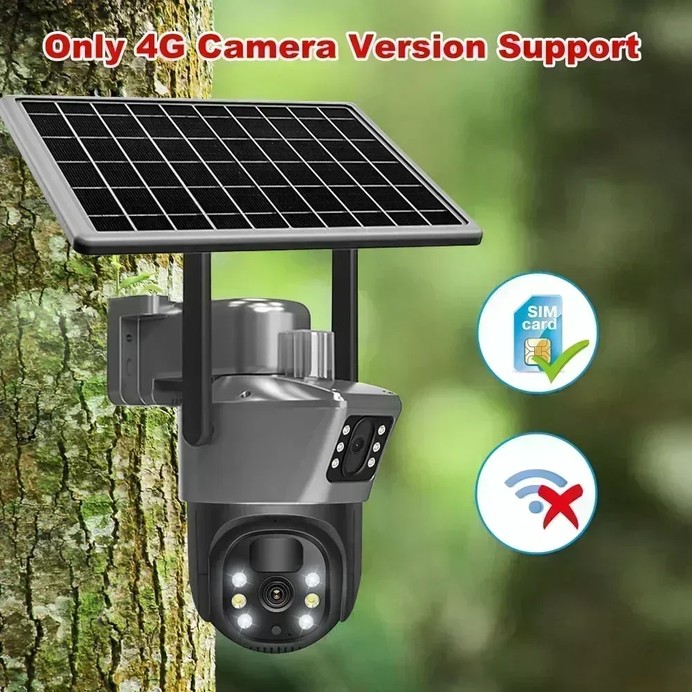 Die 4K-8-MP-Solarkamera mit SIM-Karte wird kostenlos mit einem 512-G-Speicher für den Außenbereich geeignet. Dual-Screen-Sicherheitsschutz. Drahtlose Überwachung