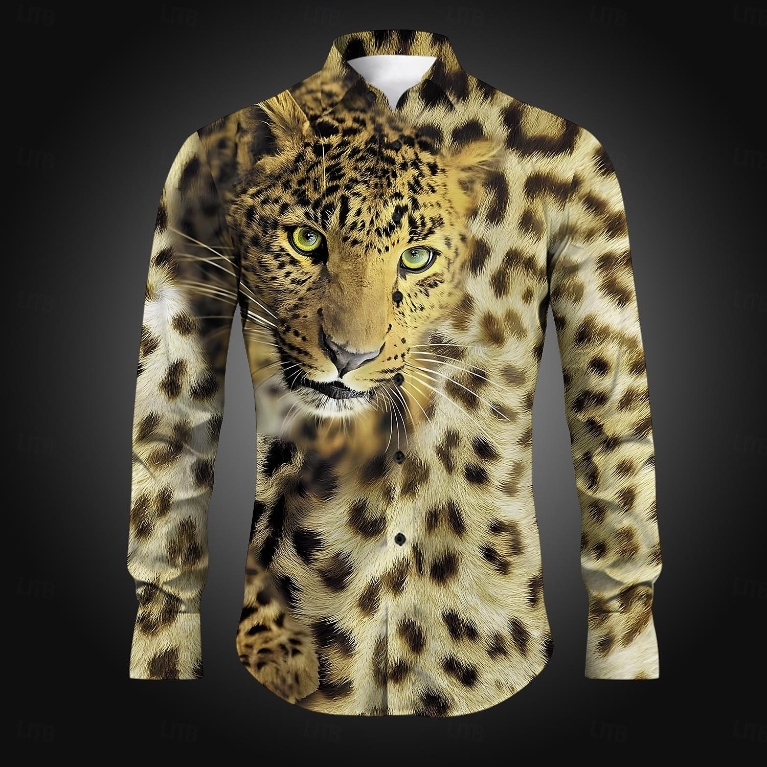 Camicia abbottonata da uomo casual leopardata Camicie stampate Party Vacanza quotidiana Camicie con colletto autunno inverno Camicia in poliestere a maniche lunghe