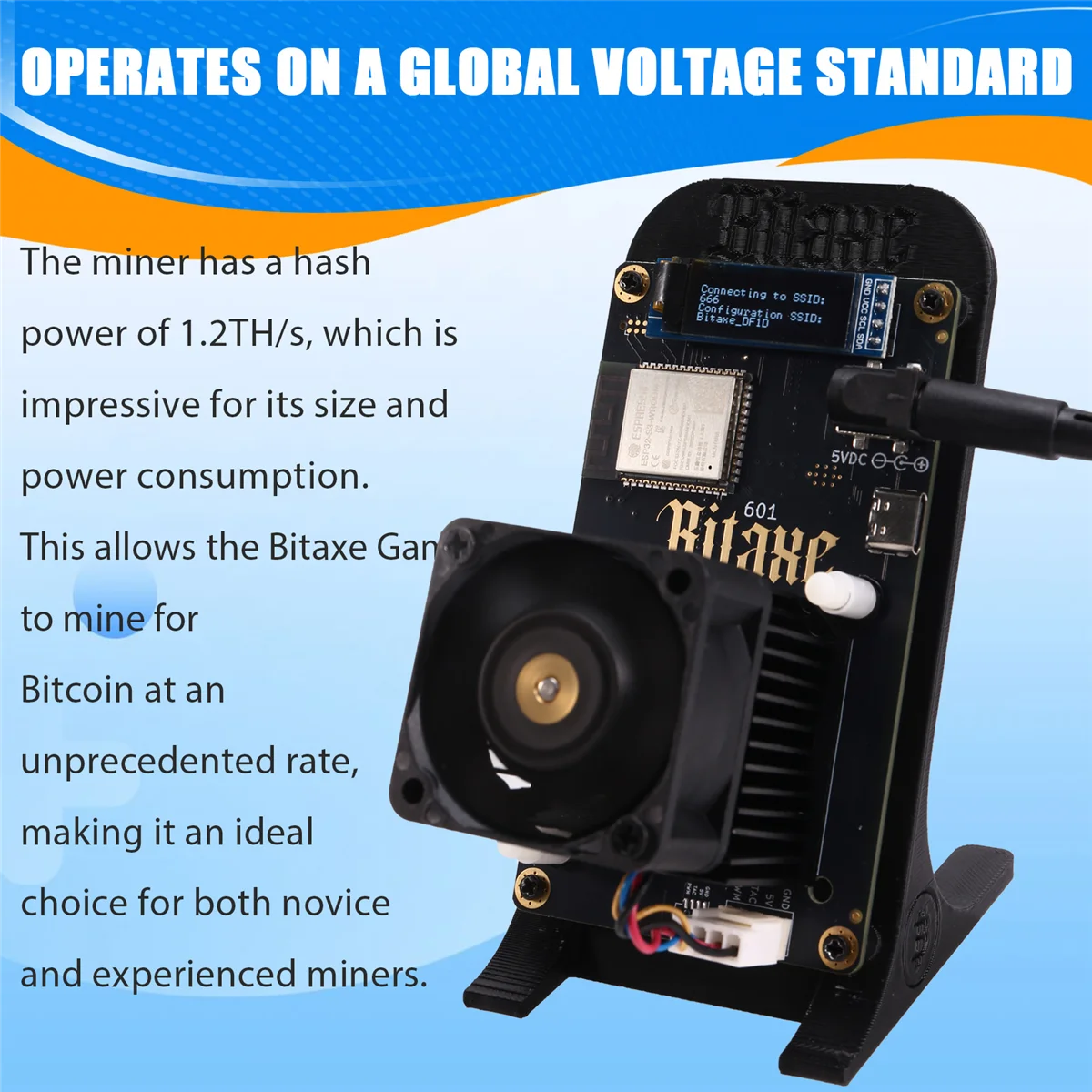 BABQ Bitaxe Gamma 601 Solo Miner 1.2TH/S 18W BM1370 Asic Chip From Antminer S21 Pro Bitcoin BTC Miner Wth Bracket EU Plug