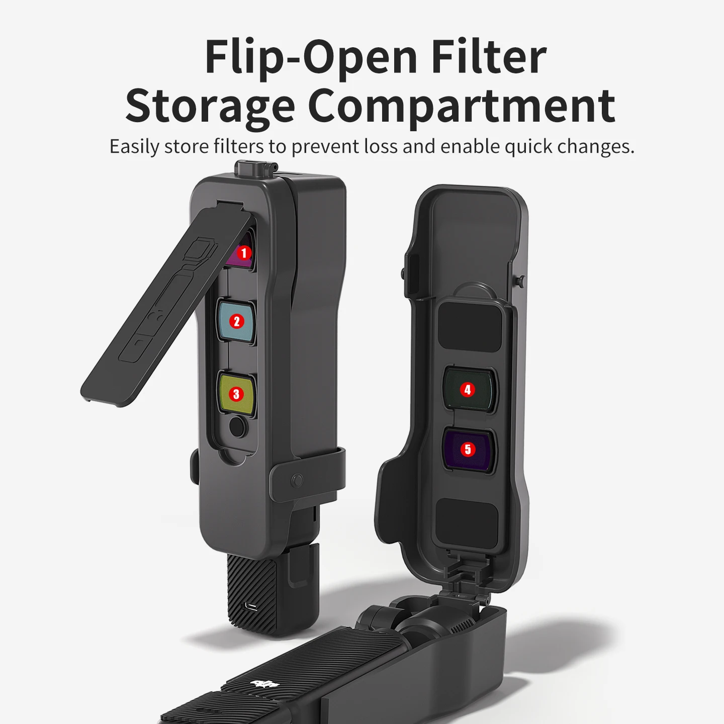 Etui z klapką do DJI OSMO Pocket 3, plastikowe, z wbudowanymi 5 miejscami na filtry, odporne na zarysowania, z paskami do akcesoriów Pocket 3
