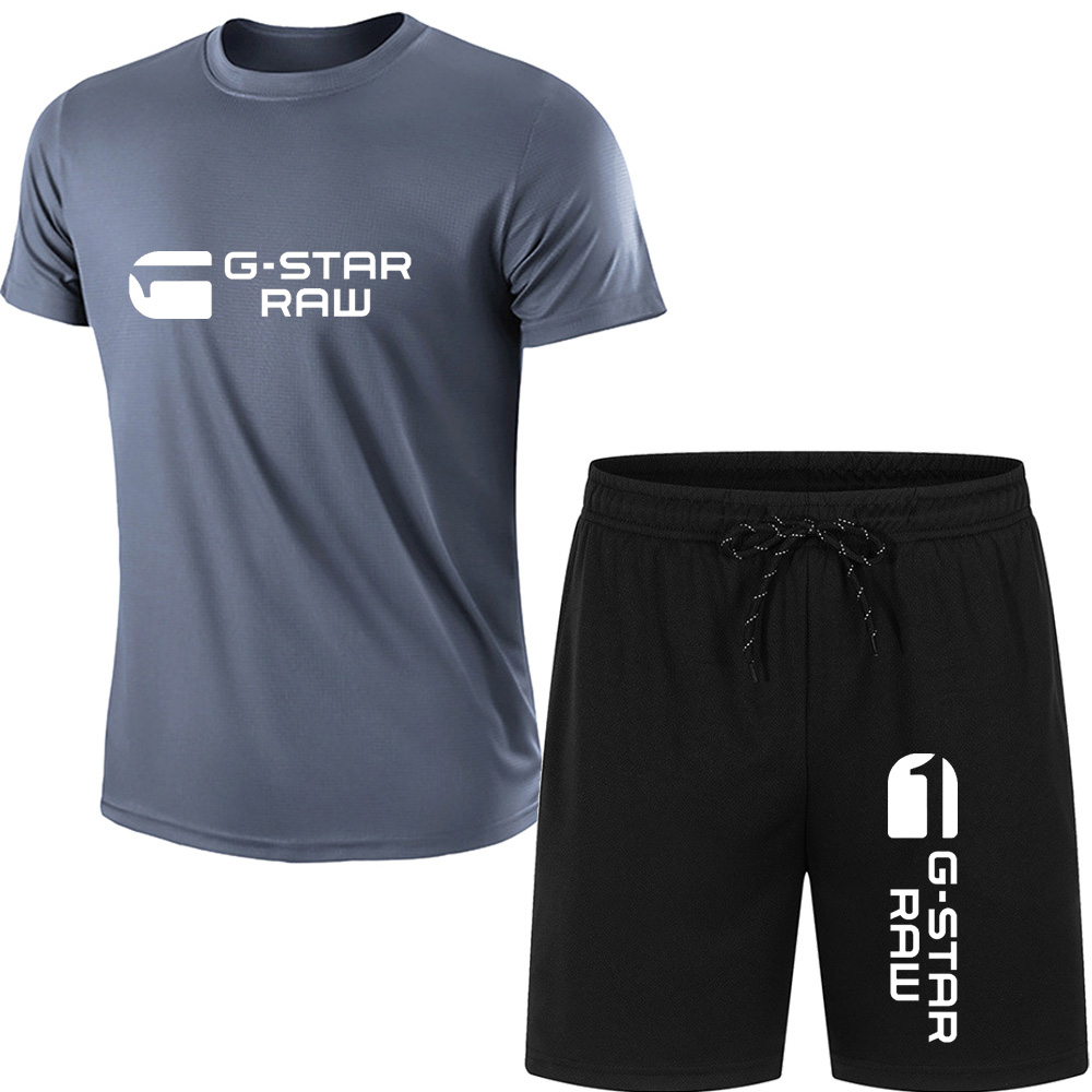 2024 夏 G-STAR RAW プリントメンズ Tシャツショーツセットスーツファッションレジャーブレススポーツジョギングジム 2 個半袖