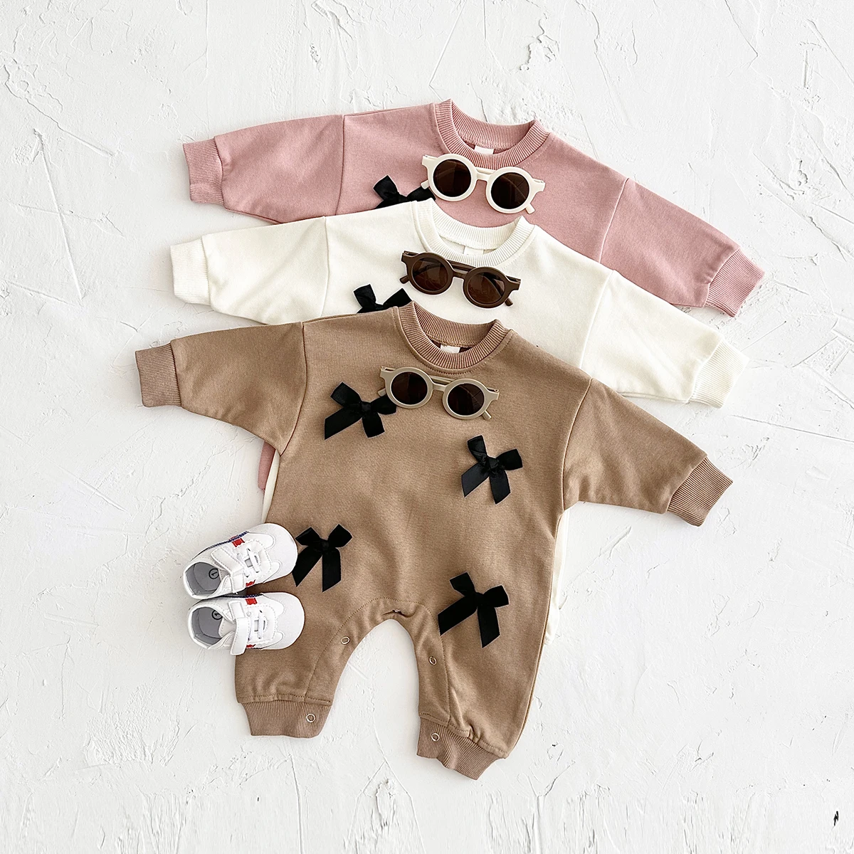 Ropa para bebé recién nacido, mono infantil con lazo, pelele para primavera y otoño, ropa de algodón para niños pequeños de 0 a 18 meses