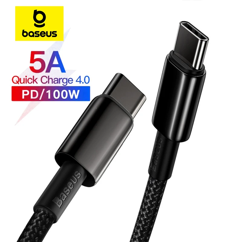 Cavo Baseus 100W tipo C per iPhone 15 USB C PD cavo di ricarica rapida per caricabatterie per Macbook Samsung Xiaomi tipo C cavo USB C