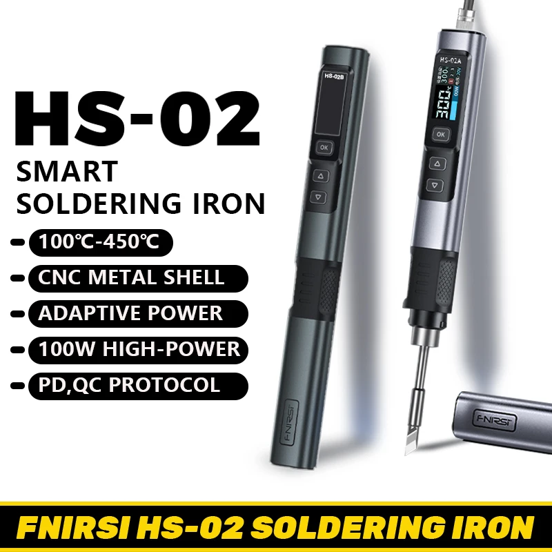 FNIRSI HS-02 Soldador Smart Sleep Pantalla a color IPS 100-450 ℃   Estación de retrabajo de soldadura PD100W herramienta de reparación portátil