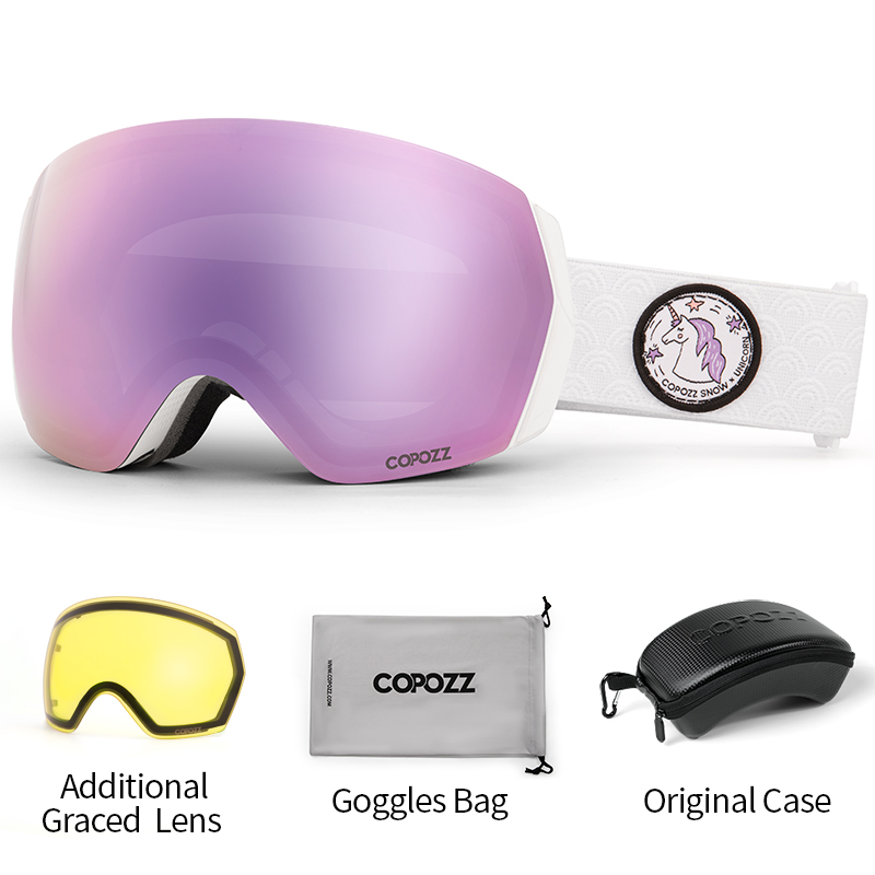 COPOZZ Skibrille für Herren und Damen, UV400, Antibeschlag, Skibrille, Schneebrille, Erwachsene, Snowboardbrille mit nachtgelber Linse und Etui-Set