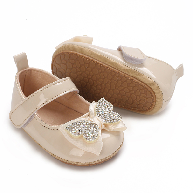 Infant & Toddler Mary Jane Shoes with Bow, Faux Leather, Fabric Lined, Comfortable Flat Sole, with Easy Fasten for Daily & Casua