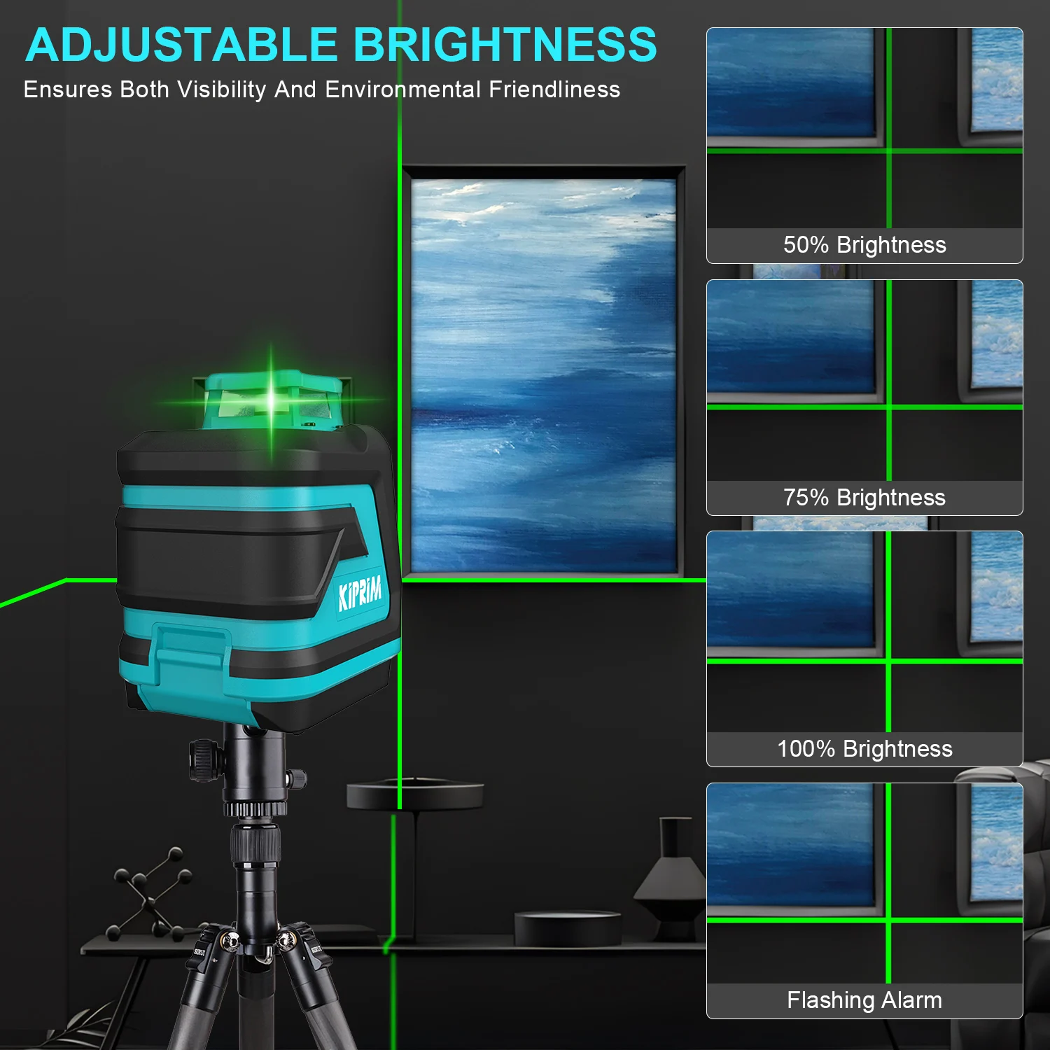 Kiprim Laser Level 2 Lines/5 Lines 360 Automatic Leveling Level Construction Tool Equipment Green Light Professional Cross Laser