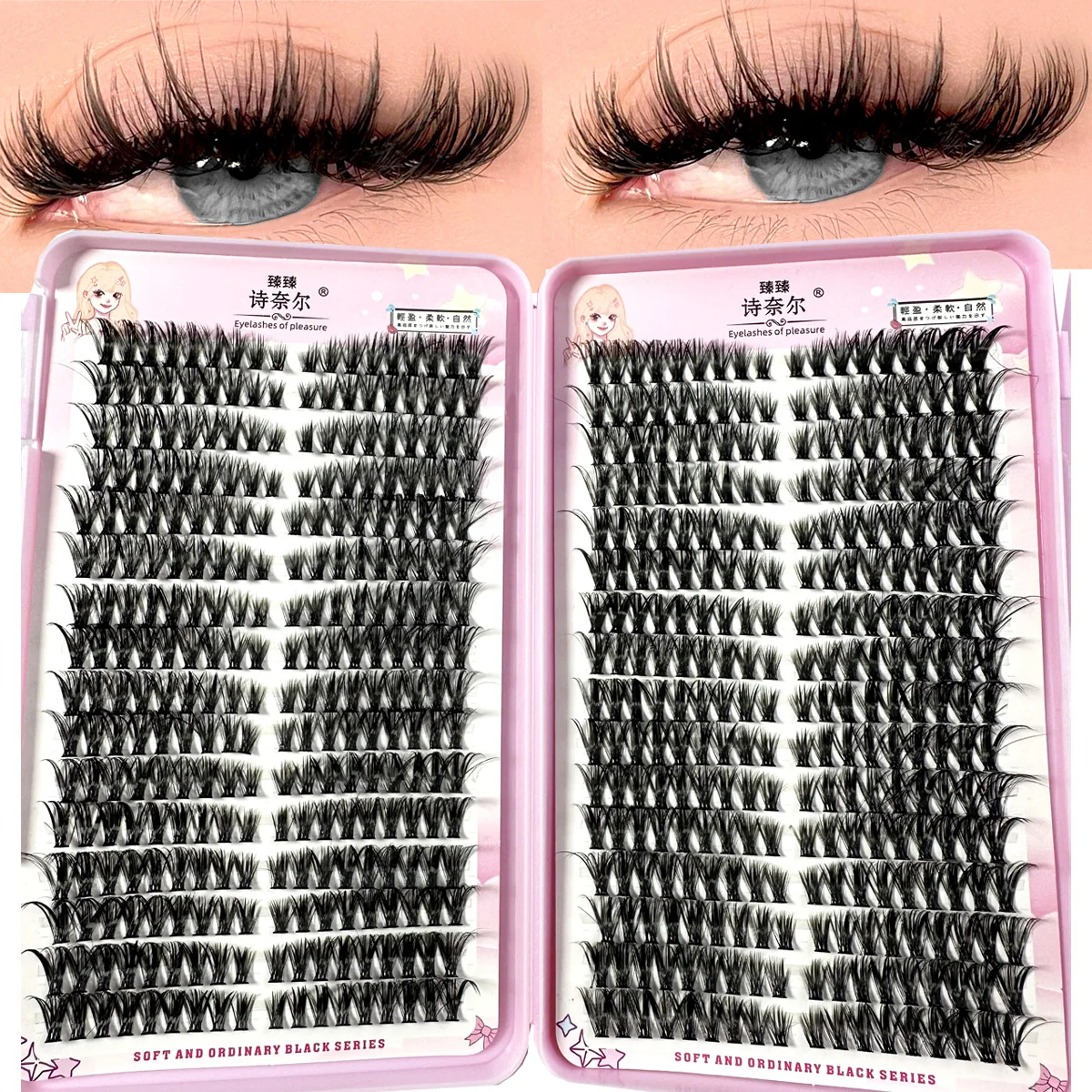 Extensión de pestañas izquierda + derecha, efecto ojo de gato/zorro, grupos individuales, aspecto Natural 3D, extensiones de pestañas segmentadas DIY