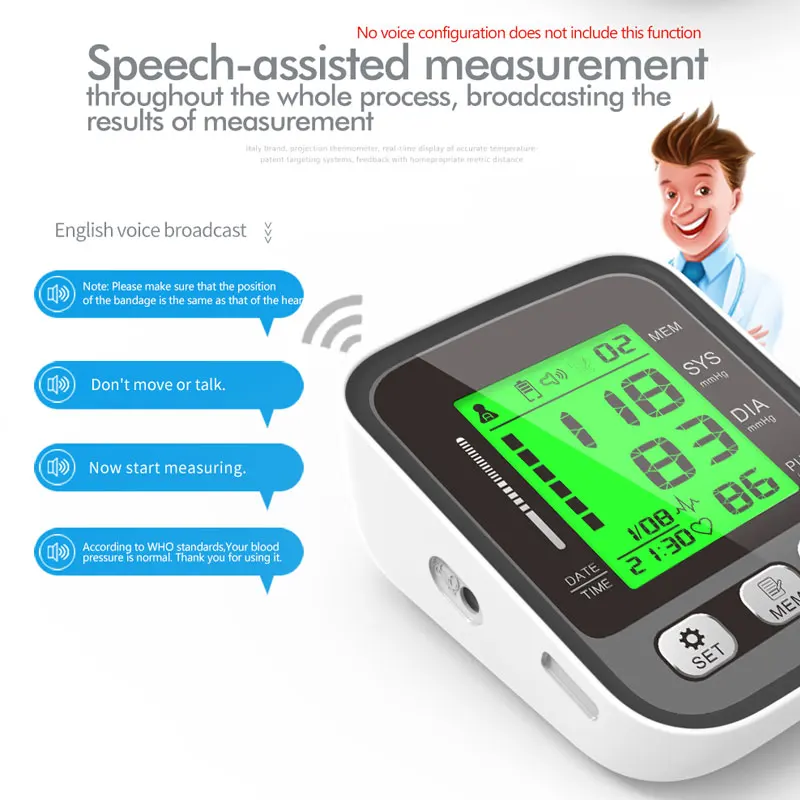 JianYouCare Màn Hình LCD Kỹ Thuật Số Cánh Tay Tensiometers Áp Đồng Hồ Đo Nhịp Tim Lớn Vòng Bít Máy Đo Huyết Áp Di Động Tonometer