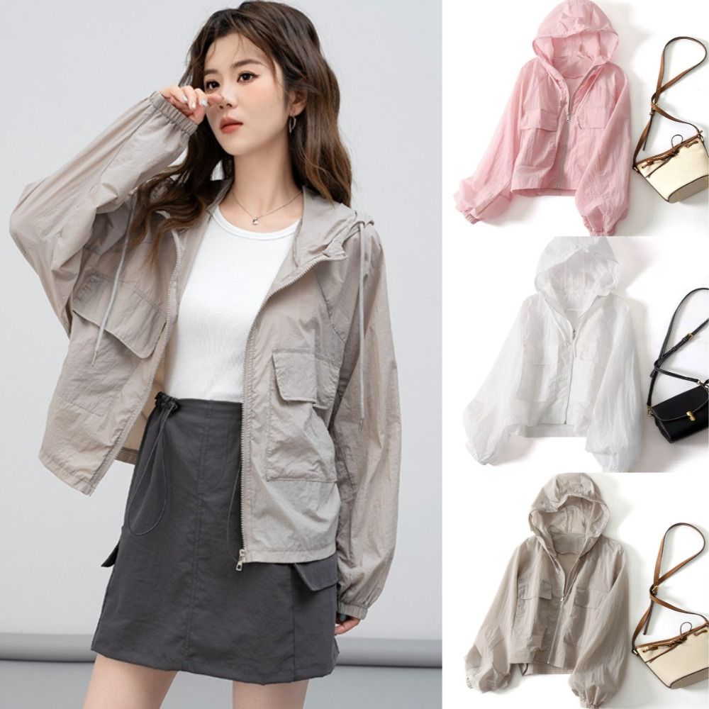 Сплошной цвет, тонкая солнцезащитная одежда, защита от УФ-лучей, солнцезащитная верхняя одежда с капюшоном для отдыха, быстросохнущая свободная ветровка, летняя