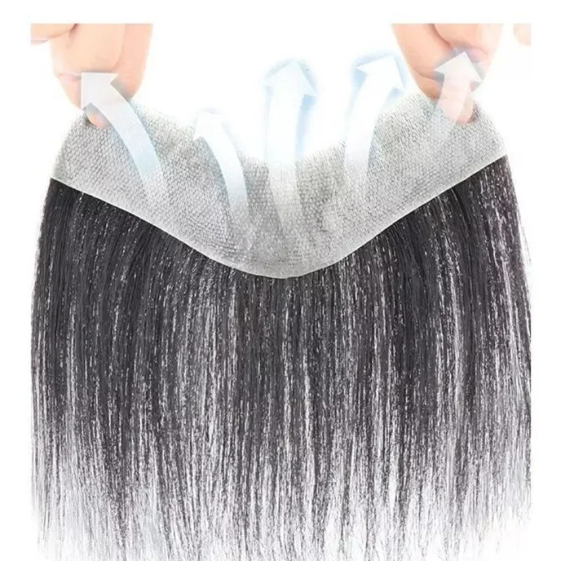 男性用V字型フロントヘアトーピー,100% 人間のレミーの髪,超薄型スキン,ストレート人工毛,16x1.5