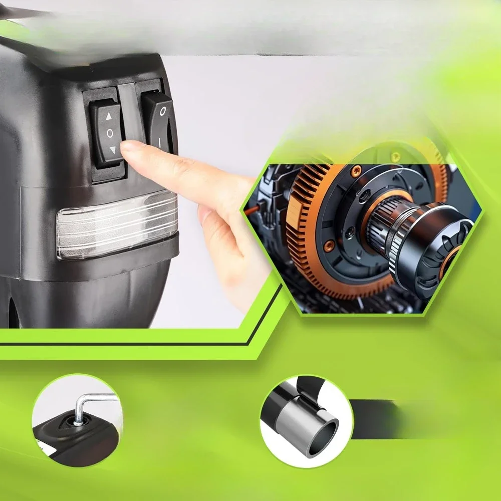 Duty RV Electric Power Tongue Jack with Accessories Manual Crank Handle, 18" Lift, 12V DC and Bright LED Light, Black