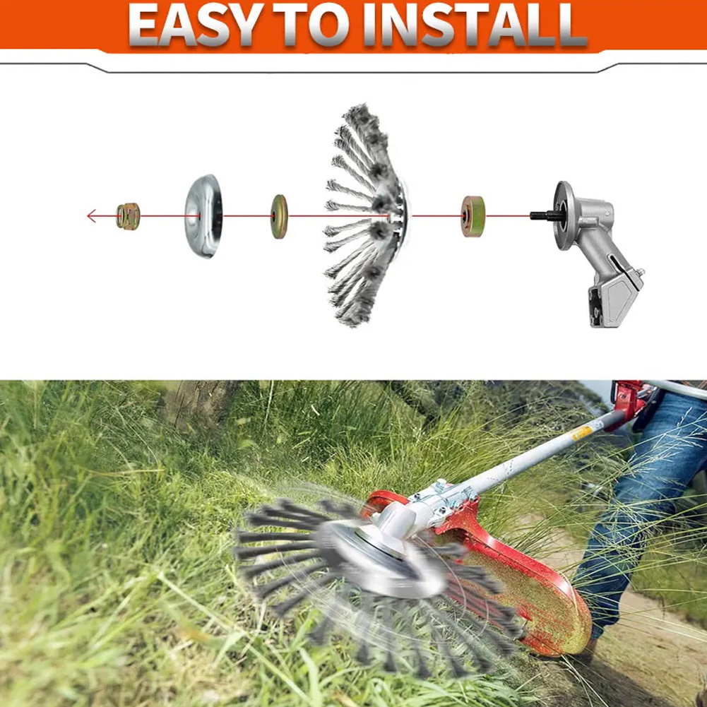 1Pc 10 Inch Steel Wire Wheel Universal Garden Weeding Brush Removal Rust Weed Brush Cutter Head Lawn Mower Brush Cutter Tools