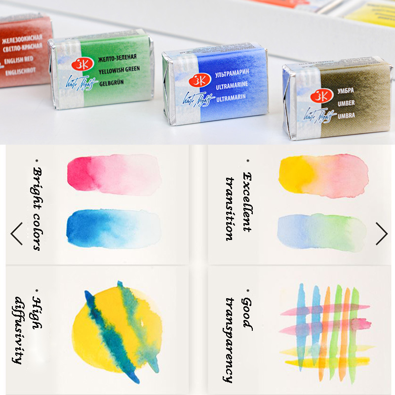 Set di colori ad acquerello delle notti bianche russe 12/24/36 professionali per forniture per artisti di disegno di pittura ad acquerello. Alta qualità