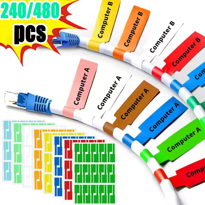 240/480pcs Self-Adhesive ป้ายสายที่มีสีสันกันน้ําลวดเครื่องหมาย TIES เครื่องพิมพ์เลเซอร์สติกเกอร์เส้นใยลวดป้าย Organizer