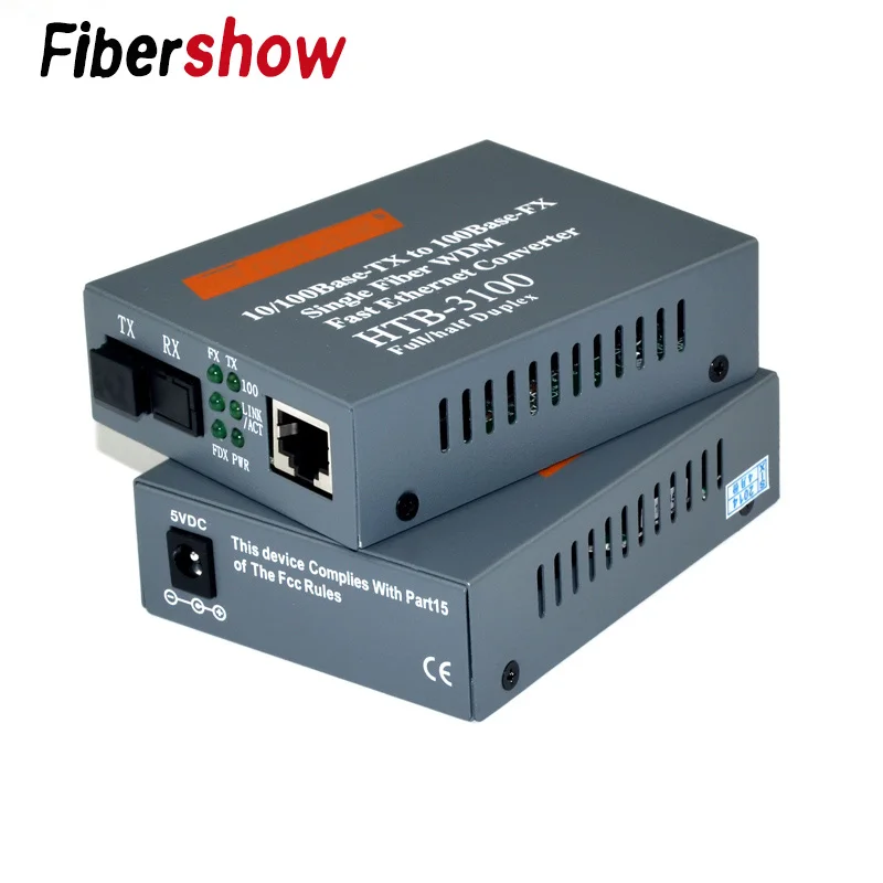 Media Converter HTB-3100 Fiber Optical Single Mode Single Fiber SC Port 20KM External Power Supply 10/100M