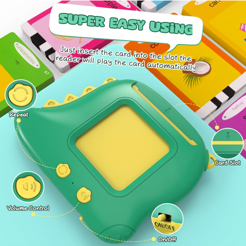 Little Dinosaur Learning Machine for Children, Talking Flash Card, English、Spanish、French Electronic Early Education Machine