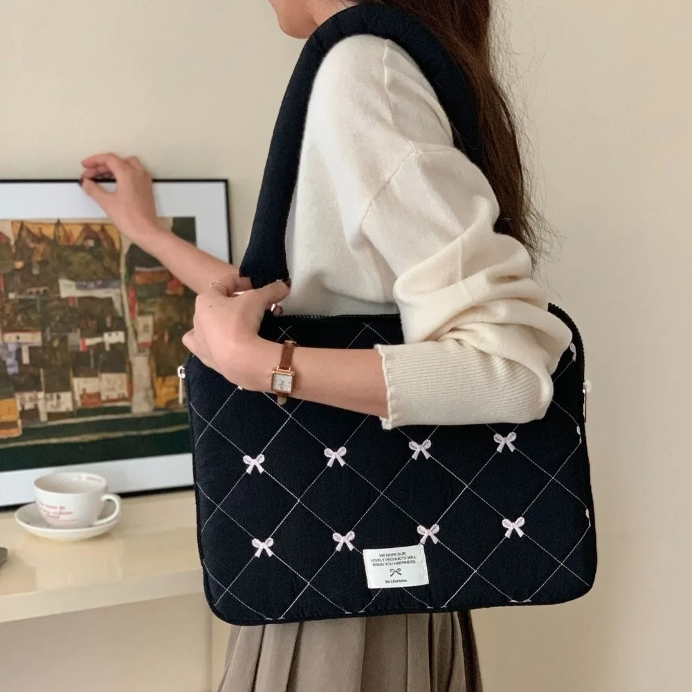 Embroidered Bow Business Briefcases File Folder Handbag Document Tote Bolsas Large Capacity Shoulder Bag Laptop Sleeve Case Bag
