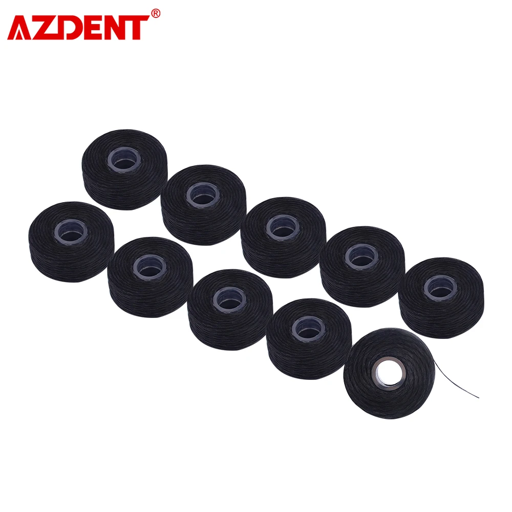 AZDENT 10 롤 치과 Flosser 대나무 숯 내장 스풀 왁스 민트 향기로운 교체 플랫 와이어 치실 50M/롤 총 500M