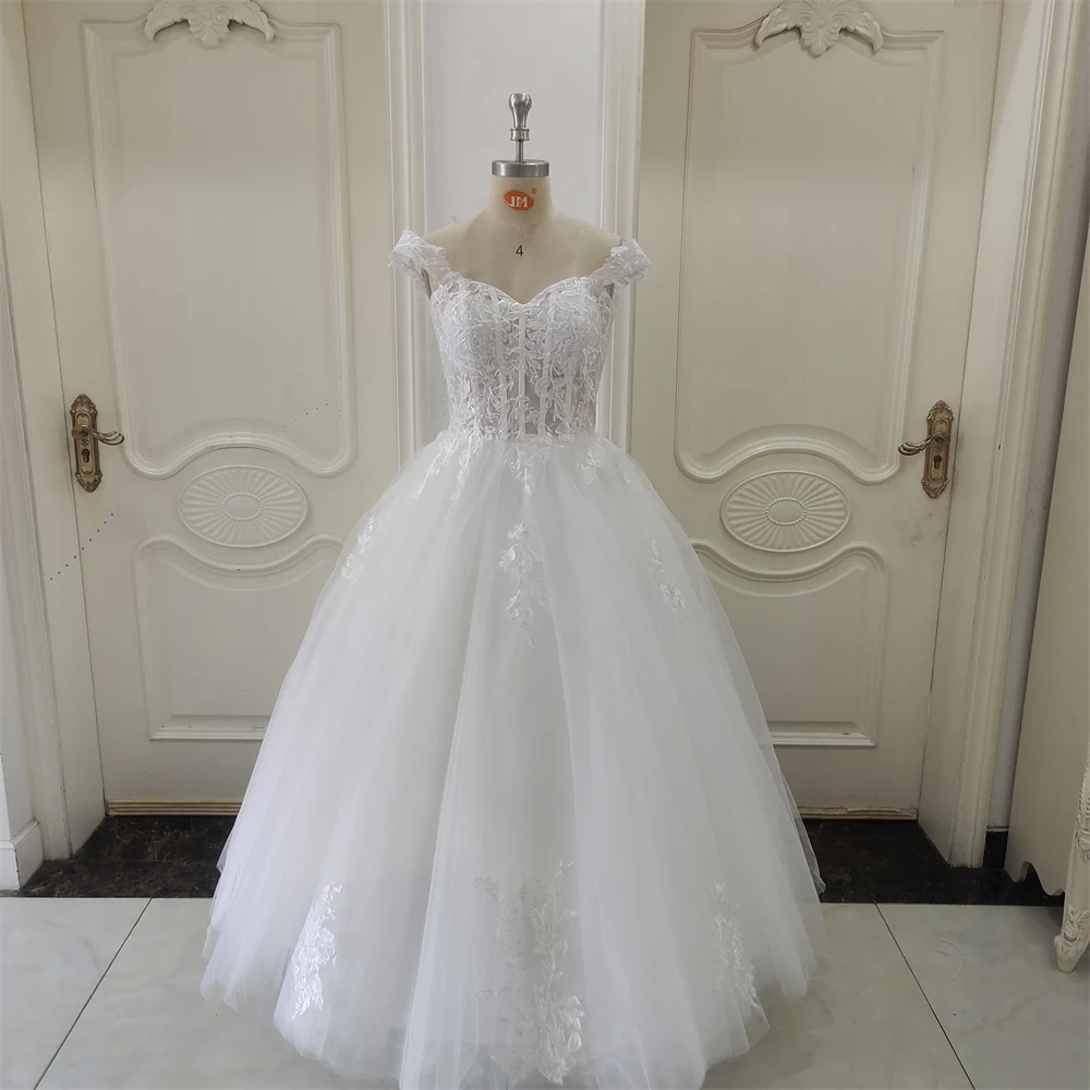 ที่กําหนดเอง ZJ9361 ประณีตปิดไหล่ชุดแต่งงาน Sweetheart Applique เจ้าสาว Gowns A-Line Custom Made