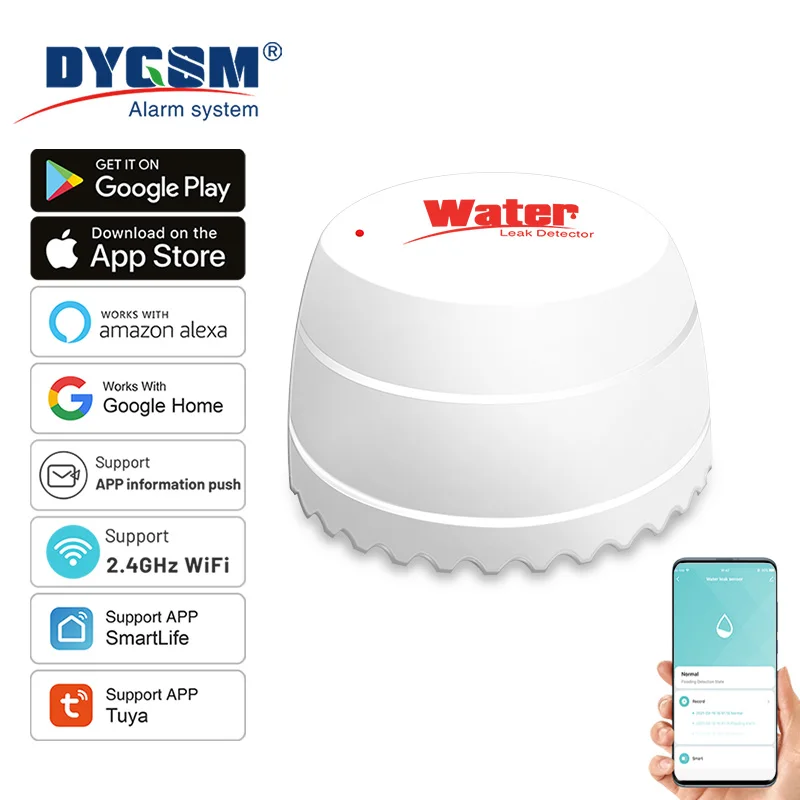 Tuya-Detector de fugas de agua WiFi, Sensor de inundación, aplicación remota Smart Life, monitoreo, alerta de inundación, seguridad de desbordamiento con Alexa y Google