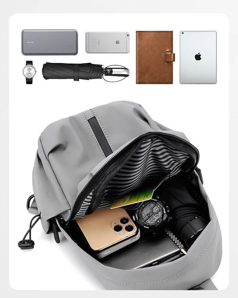 メンズチェストバッグ,ファッショナブルな単色チェストバッグ,カジュアルなアウトドアショルダーバッグ,1つのショルダーストラップ,高級ブランドUSB