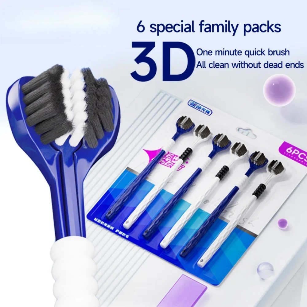 3D Manual Toothbrush 6pcs Three sided U-shaped Soft Toothbrush for Comprehensive Oral Cleaning for Adults, Men and Women, Coup
