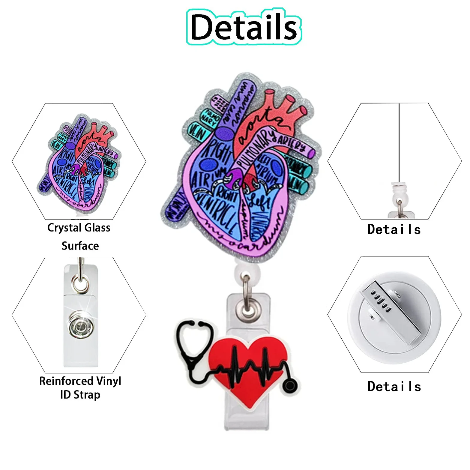 Carrete de insignia de jeringa para botella médica, soporte de identificación retráctil con Clip de cocodrilo giratorio 360, soporte para Nombre de enfermera