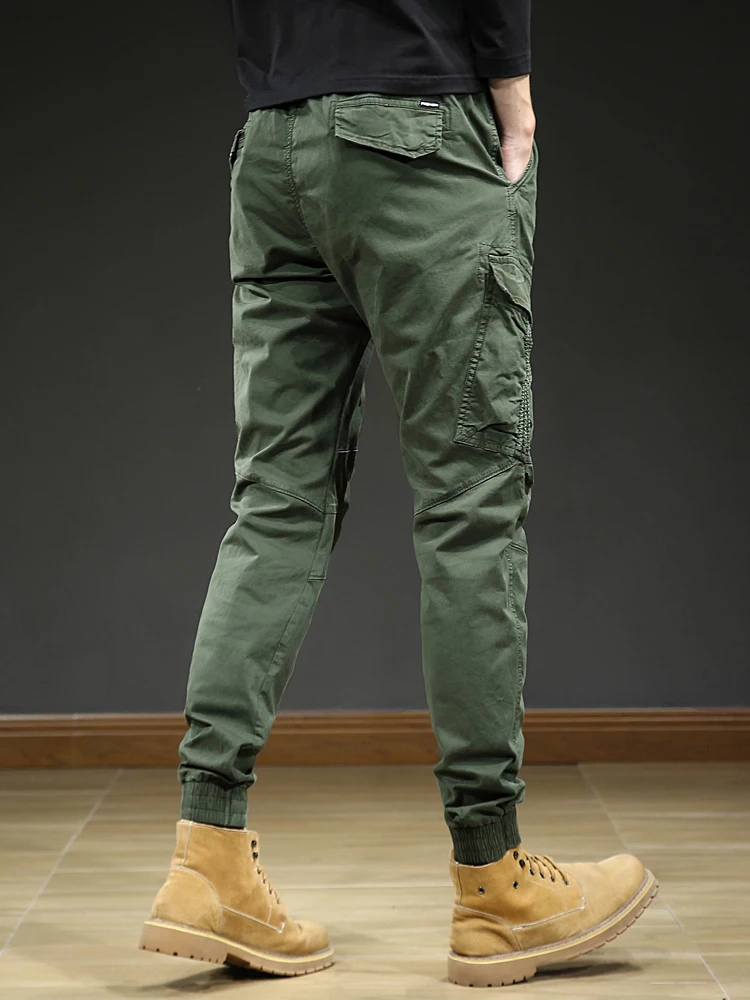 Pantalones Cargo con múltiples bolsillos para hombre, ropa de calle ajustada, informal, de algodón elástico, primavera y verano, 2022