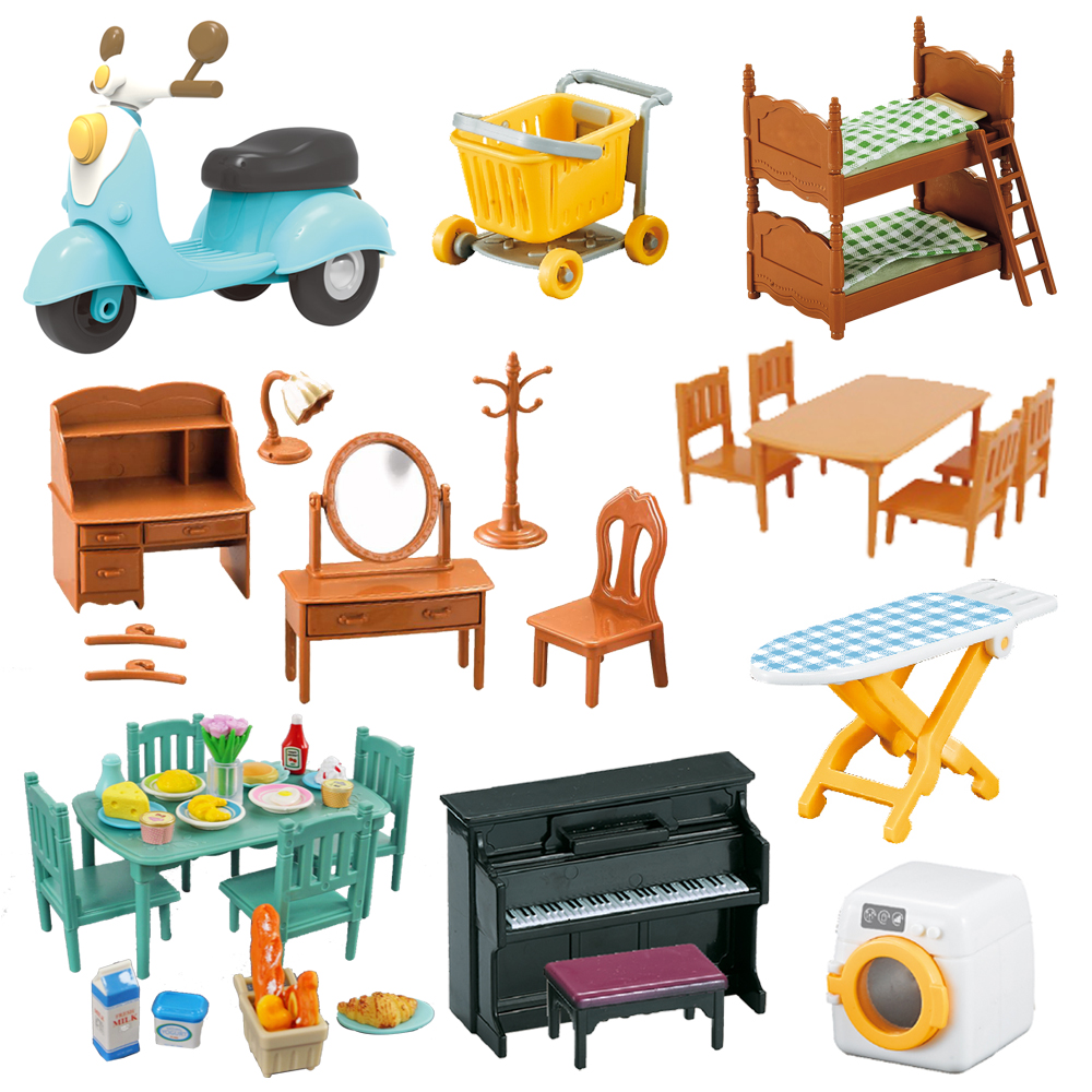 1:12 Miniaturmöbel Waldfamilie Küche Spielzeug Esstisch Puppenhaus Zubehör Badezimmer Rollenspiel für Mädchen Geschenke Spielzeug