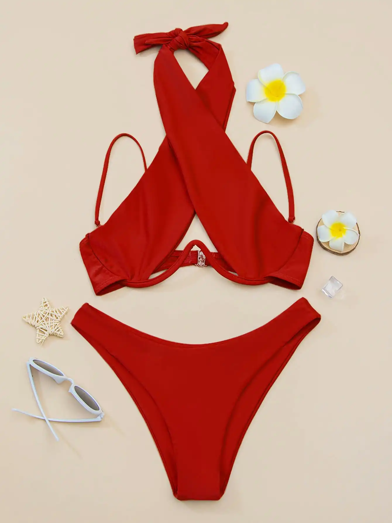 Croix licou à armatures Bikini 2025 femmes maillot de bain solide Push Up maillots de bain femmes baigneurs maillot de bain été maillots de bain