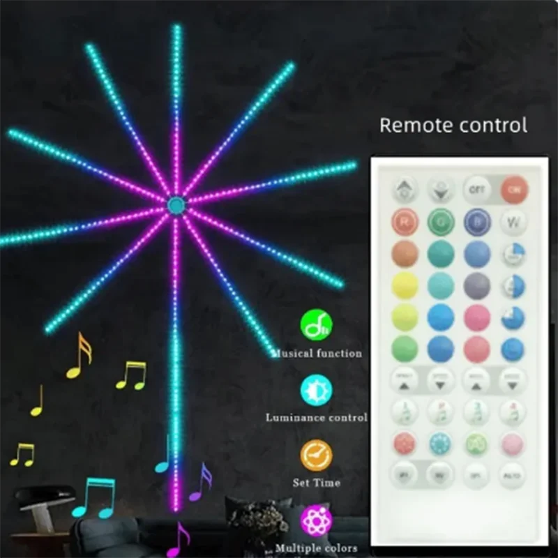 2024  LED Fireworks Light LED Garland RGB Neon String Light Bluetooth APP Control Music Sync Bedroom Wedding Decor Fairy Lights