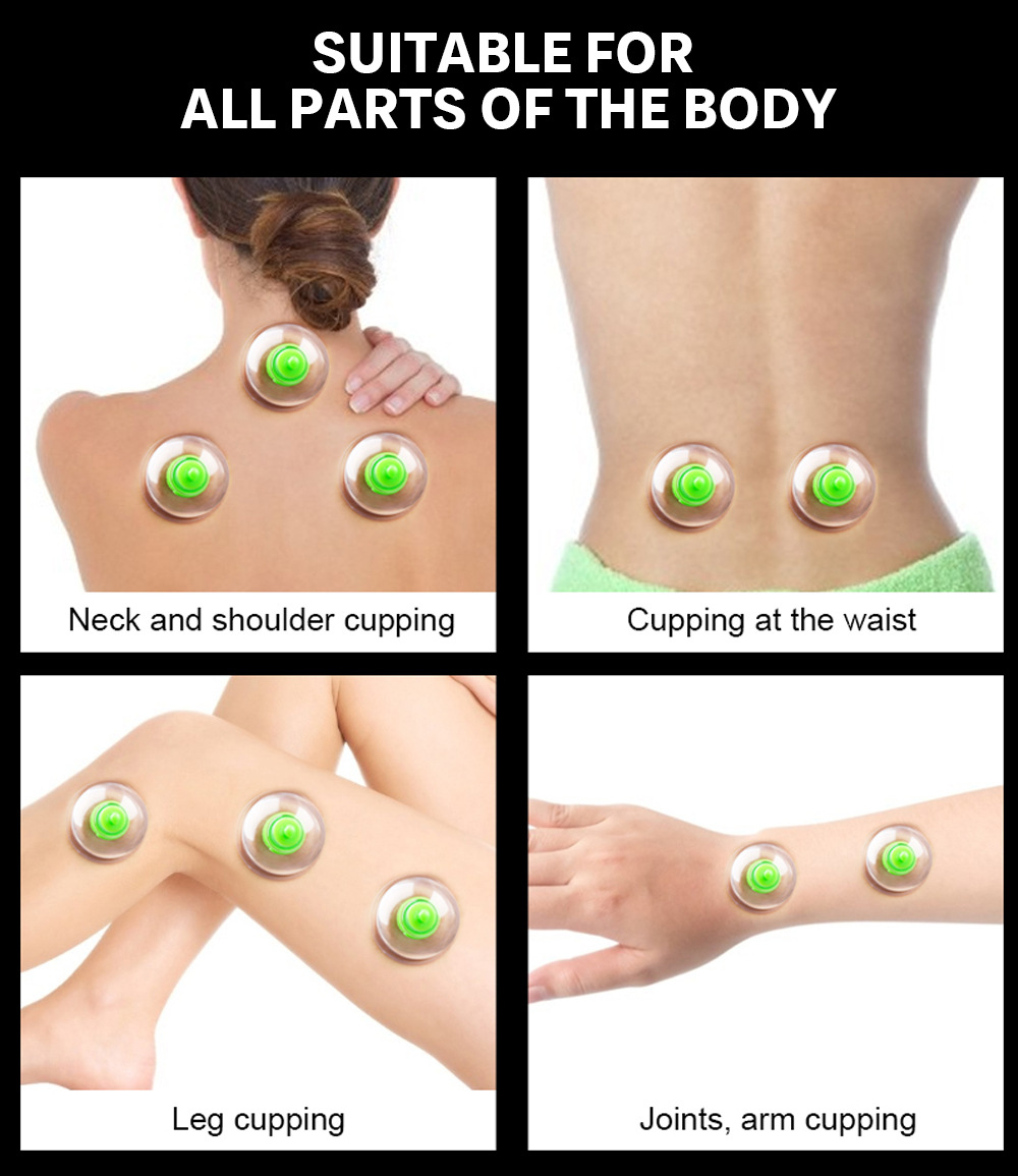 6 ชิ้นสูญญากาศ Cupping ชุดปั๊มปืนดูดถ้วยนวดหลังถ้วย Detox Anti Cellulite กระป๋อง Healthy Care Jars