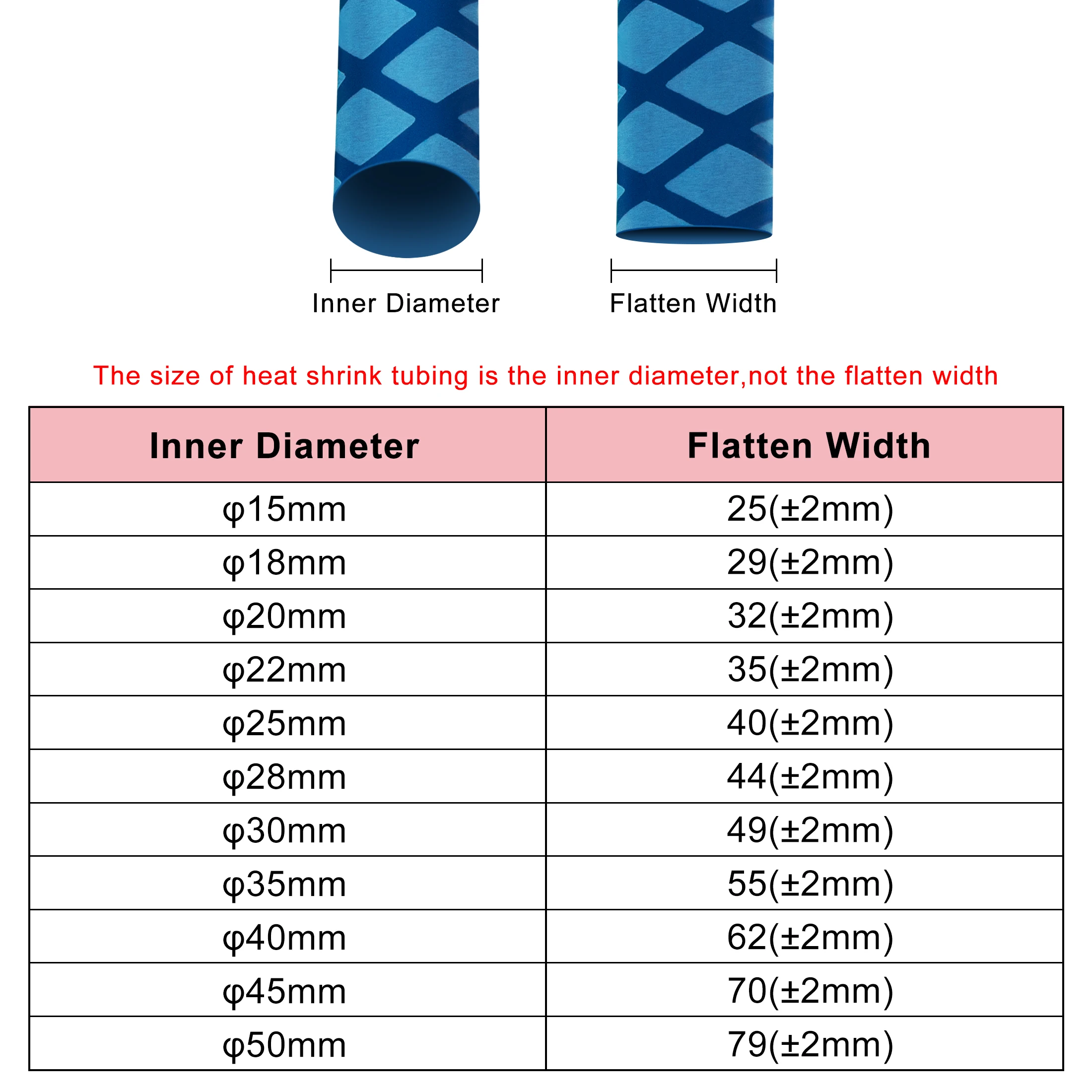 ท่อหดความร้อนกันลื่นสำหรับคันเบ็ดหรือฉนวนไฟฟ้า DIY 5 สี 1 เมตร 15/18/20/22/25/28/30/35/40/45/50 มม.