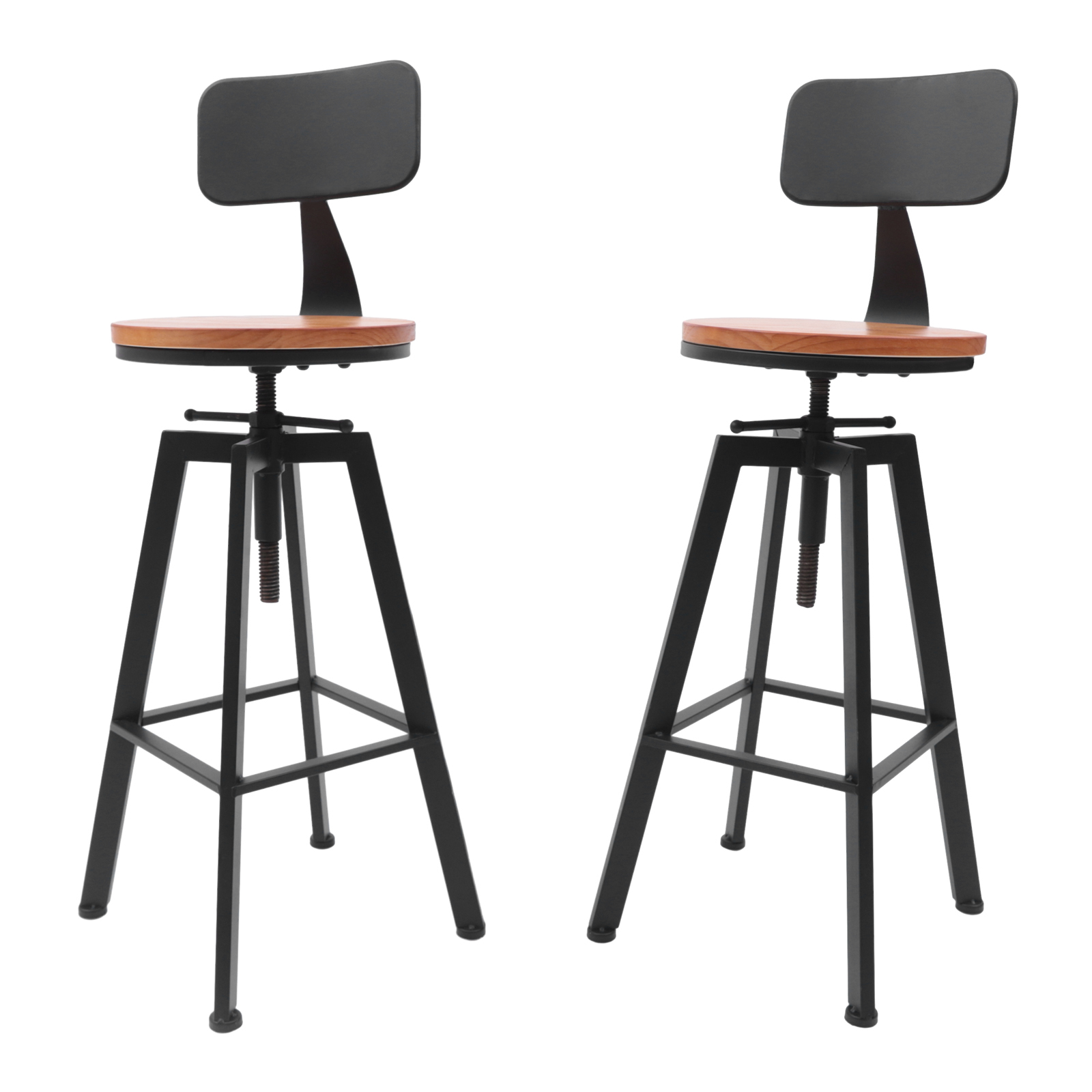 2* Barhocker, höhenverstellbar, starke Struktur, freistehend, hochwertiges Material, Holz und Eisen, bequemer Sitz, Schwarz